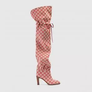 gucci 2018 lisa boots beige gg canvas hibiscus red